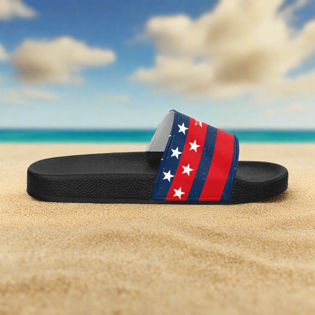 Womens Slide Sandals - Stars and Stripes Print - AroundTheWineCooler