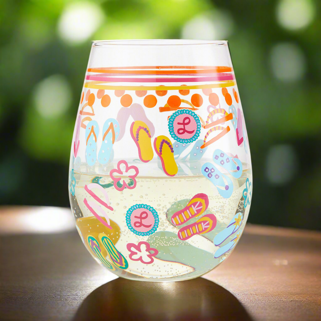 Stemless Flip Flops Too Wine Glass- Lolita -Hand-Painted
