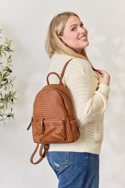 SHOMICO PU Leather Woven Backpack - AroundTheWineCooler