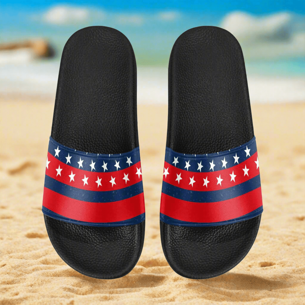 Womens Slide Sandals - Stars and Stripes Print - AroundTheWineCooler