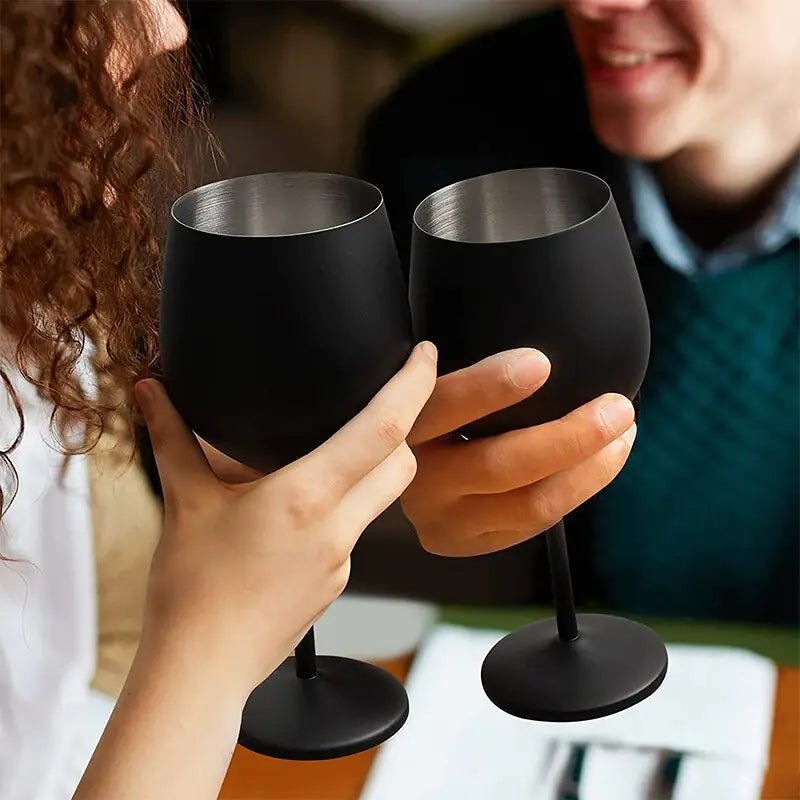 Stainless Steel Wine Glasses with Black Plating - AroundTheWineCooler