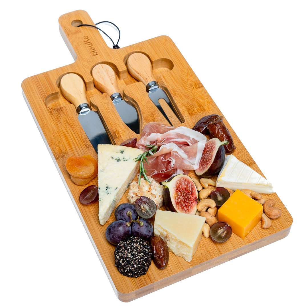 Bamboo Cheese Board and Knife Set - 12x8 inch Charcuterie Board - AroundTheWineCooler