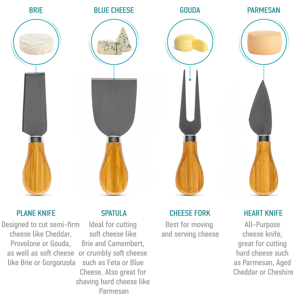 Bamboo Cheese Board and Knife Set - 10 Inch Charcuterie Board - AroundTheWineCooler