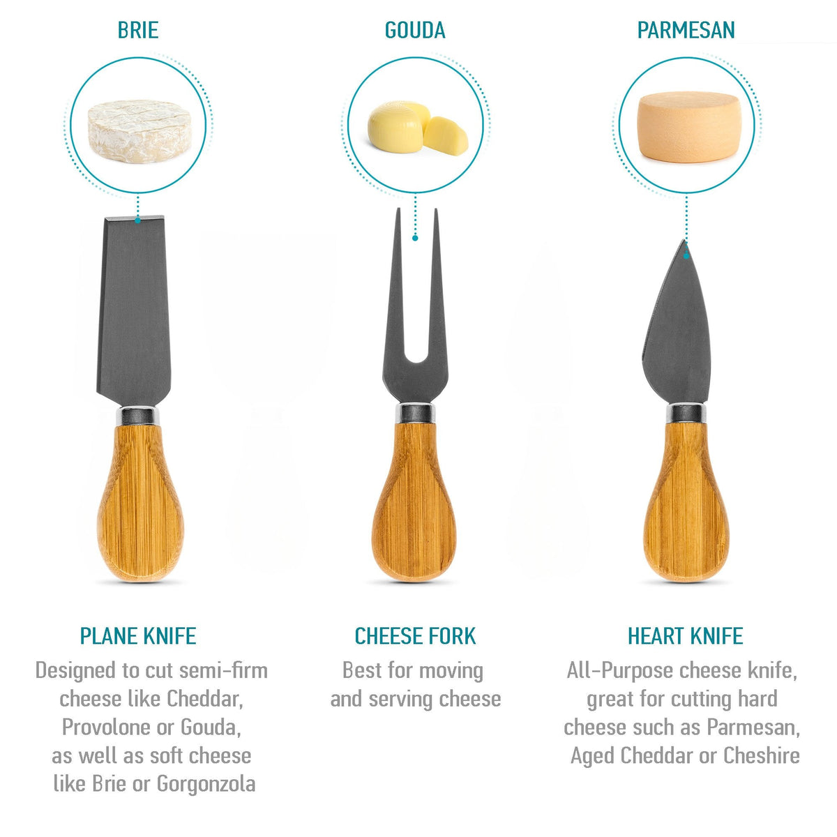 Bamboo Cheese Board and Knife Set - 12x8 inch Charcuterie Board - AroundTheWineCooler
