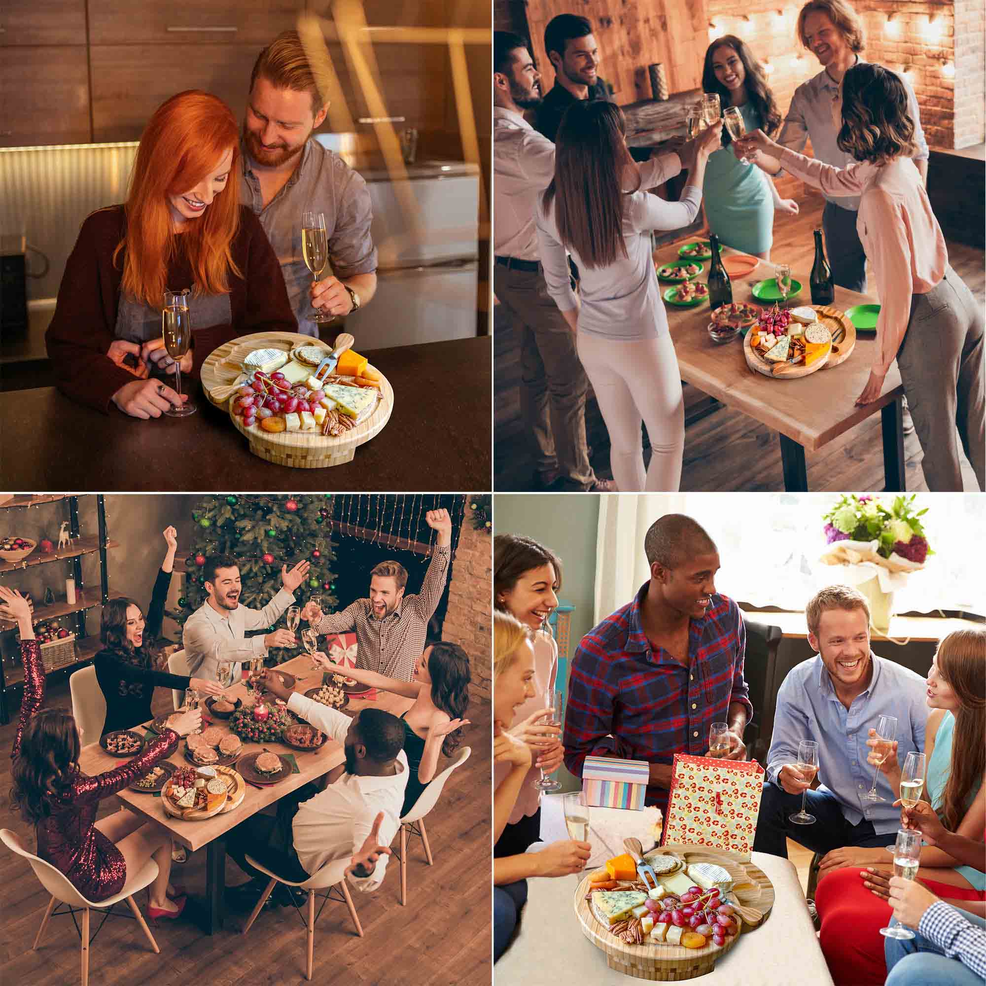 Bamboo Cheese Board and Knife Set - 10 Inch Charcuterie Board