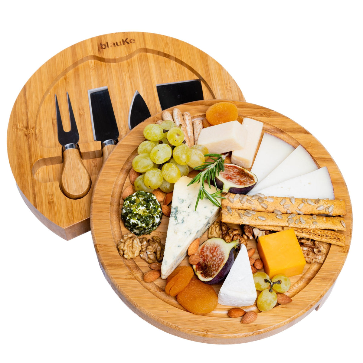 Bamboo Cheese Board and Knife Set - 10 Inch Charcuterie Board - AroundTheWineCooler