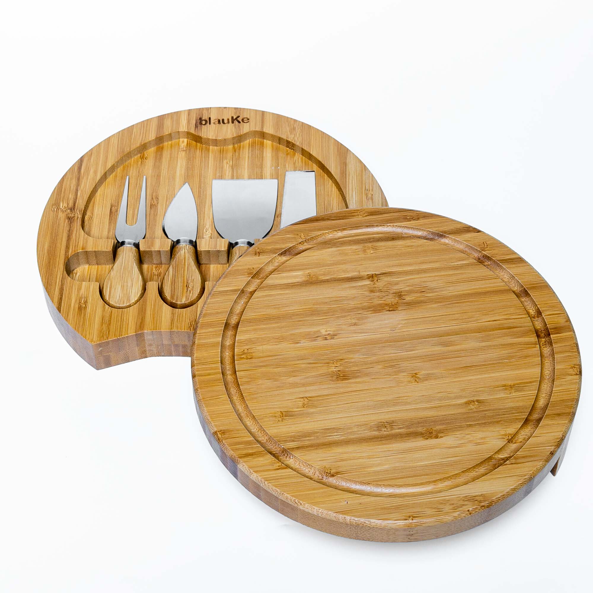 Bamboo Cheese Board and Knife Set - 10 Inch Charcuterie Board