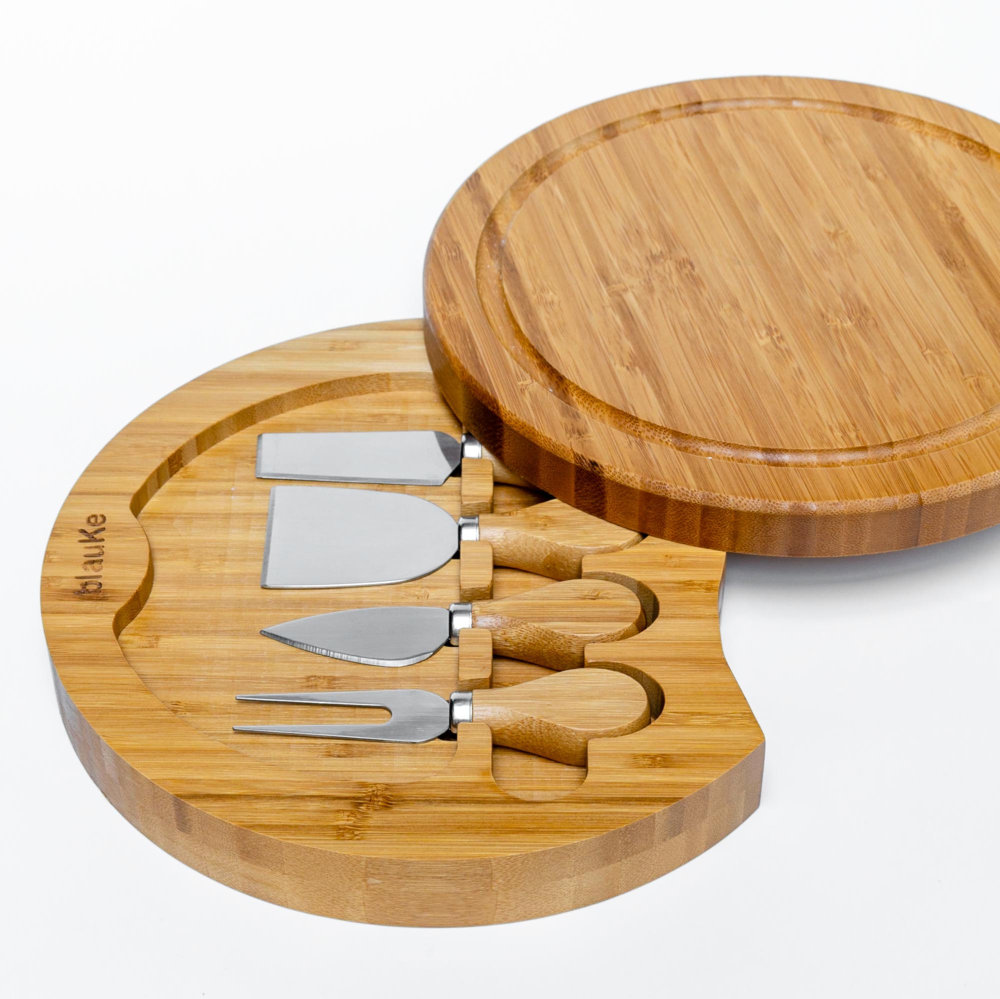 Bamboo Cheese Board and Knife Set - 10 Inch Charcuterie Board