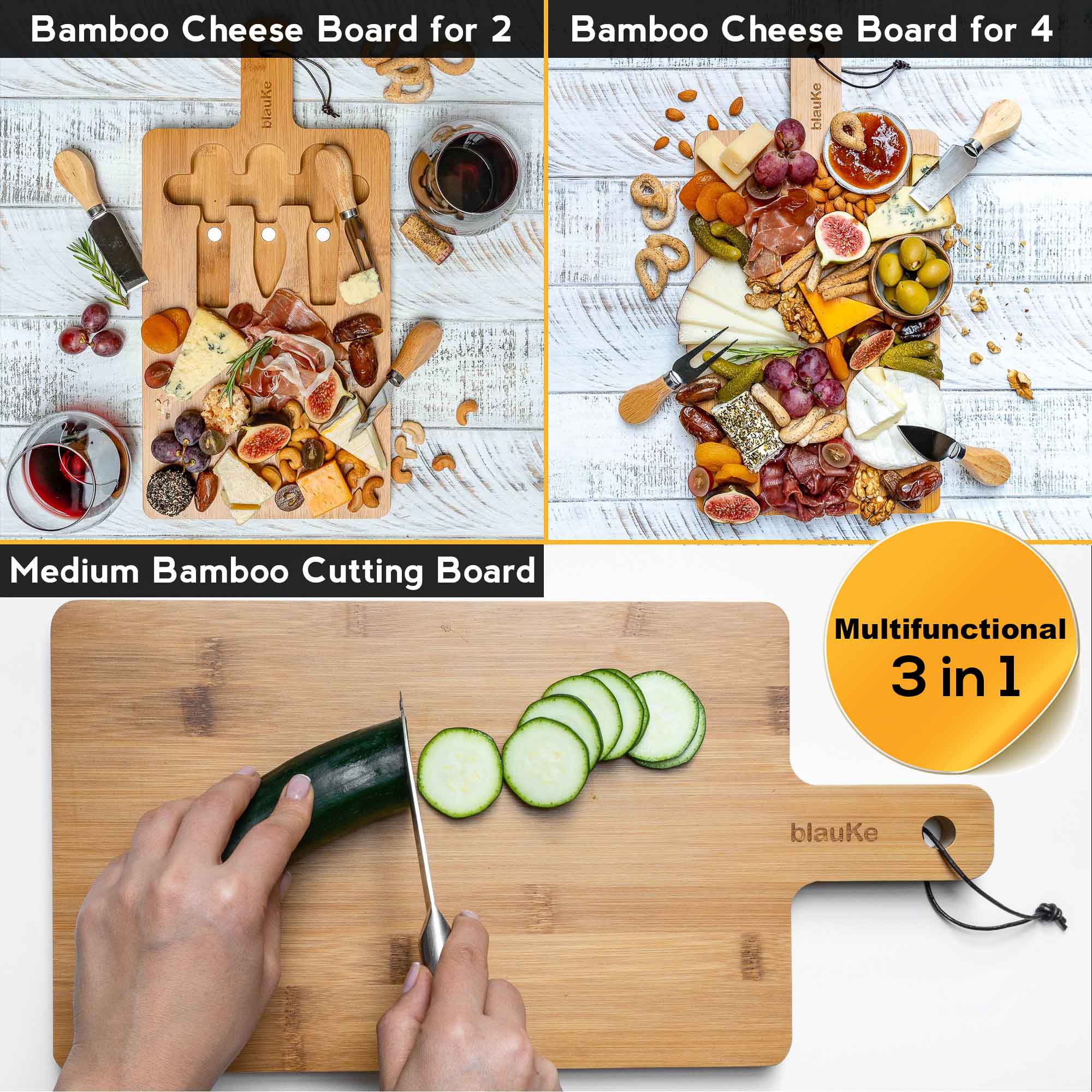 Bamboo Cheese Board and Knife Set - 12x8 inch Charcuterie Board