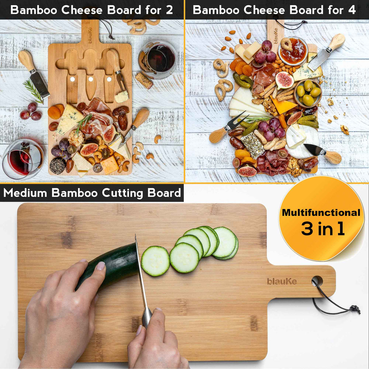 Bamboo Cheese Board and Knife Set - 12x8 inch Charcuterie Board - AroundTheWineCooler