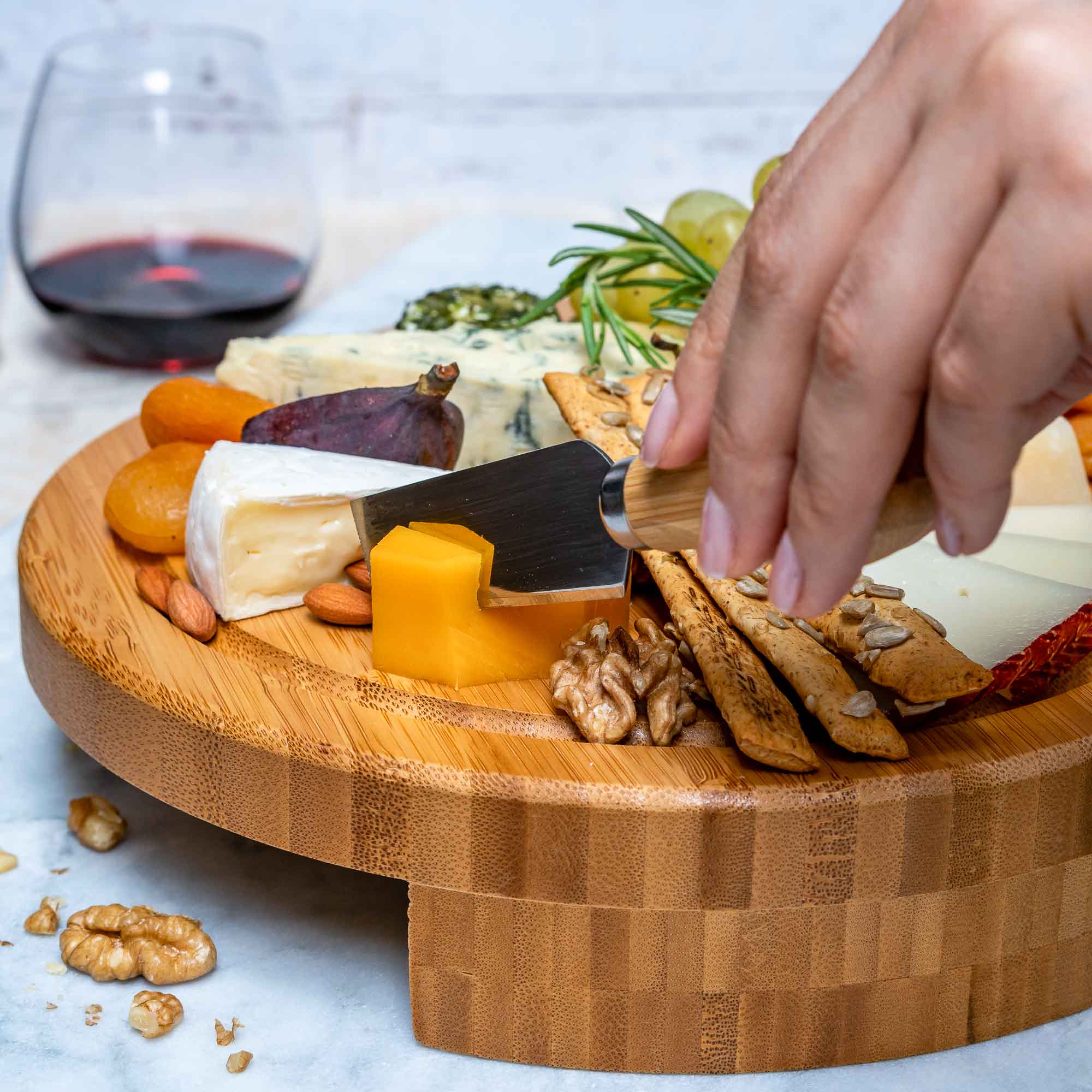 Bamboo Cheese Board and Knife Set - 10 Inch Charcuterie Board