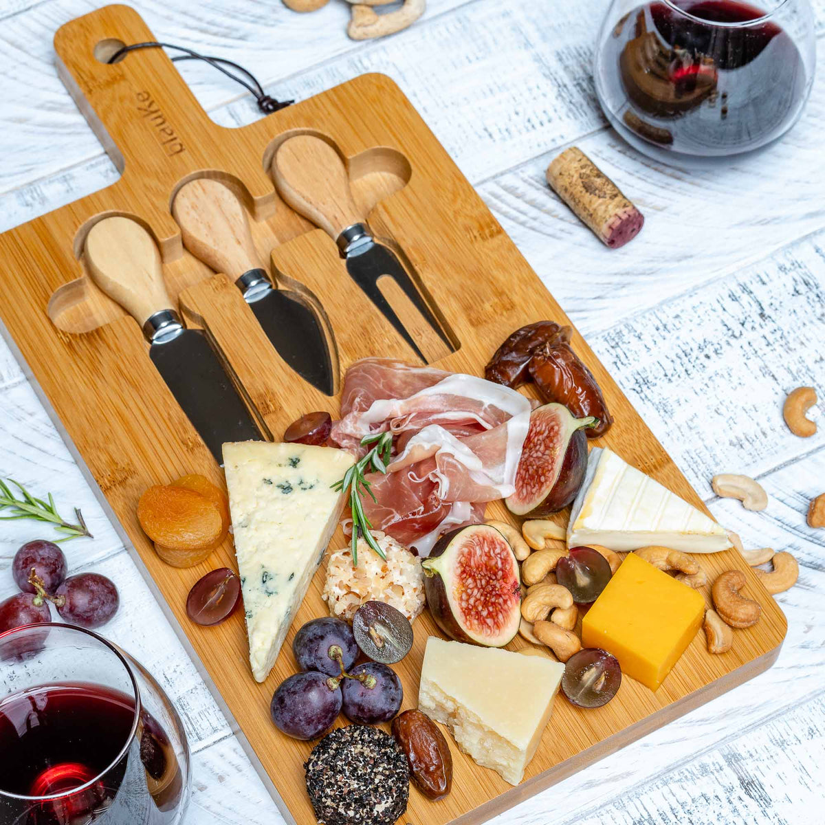 Bamboo Cheese Board and Knife Set - 12x8 inch Charcuterie Board - AroundTheWineCooler