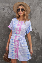 Casual Short Sleeve Family Matching Mom Multicolor Tie - dye Mini Dress - AroundTheWineCooler