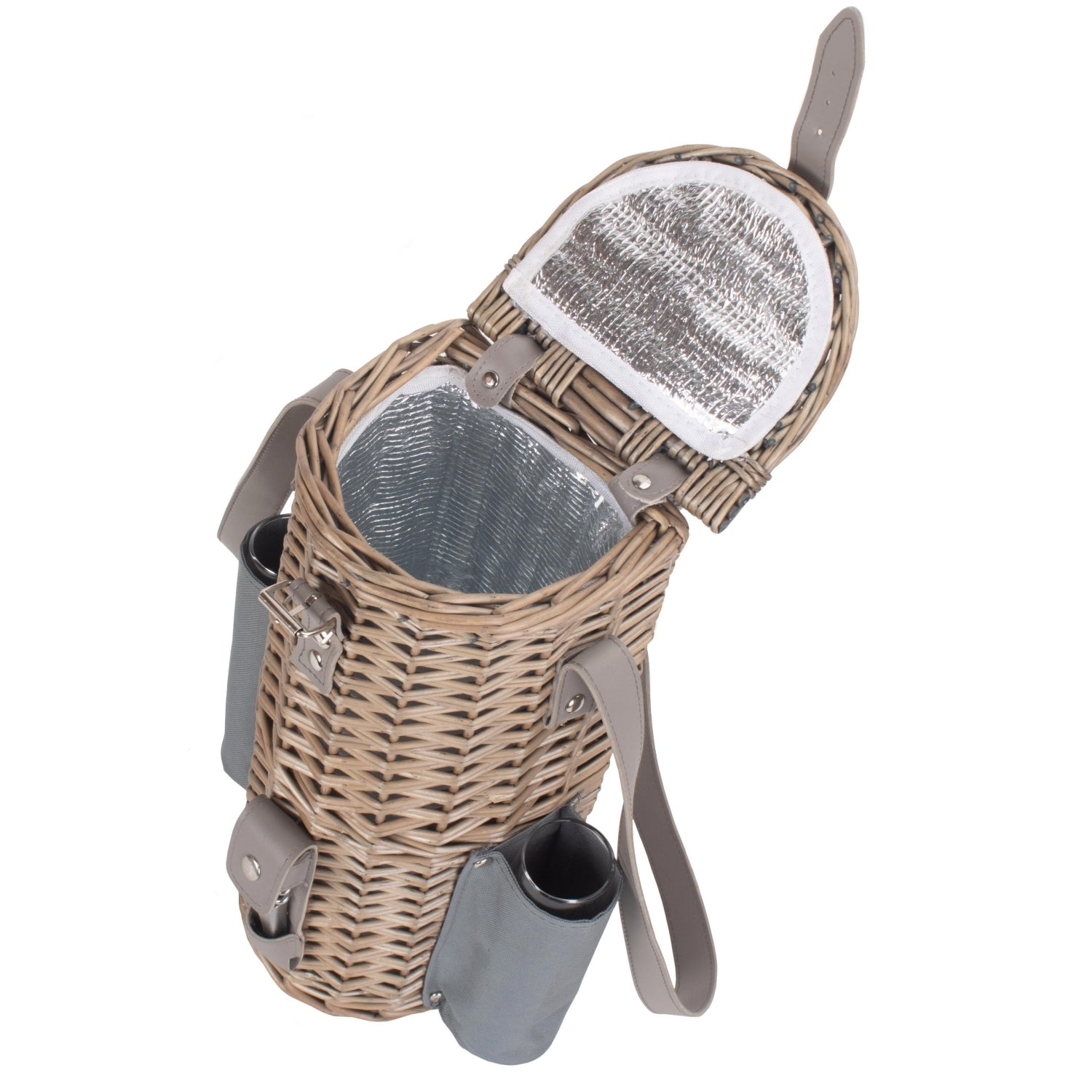 Single Bottle Wicker 2 Champagne Glass Carrier With Shoulder Strap - AroundTheWineCooler