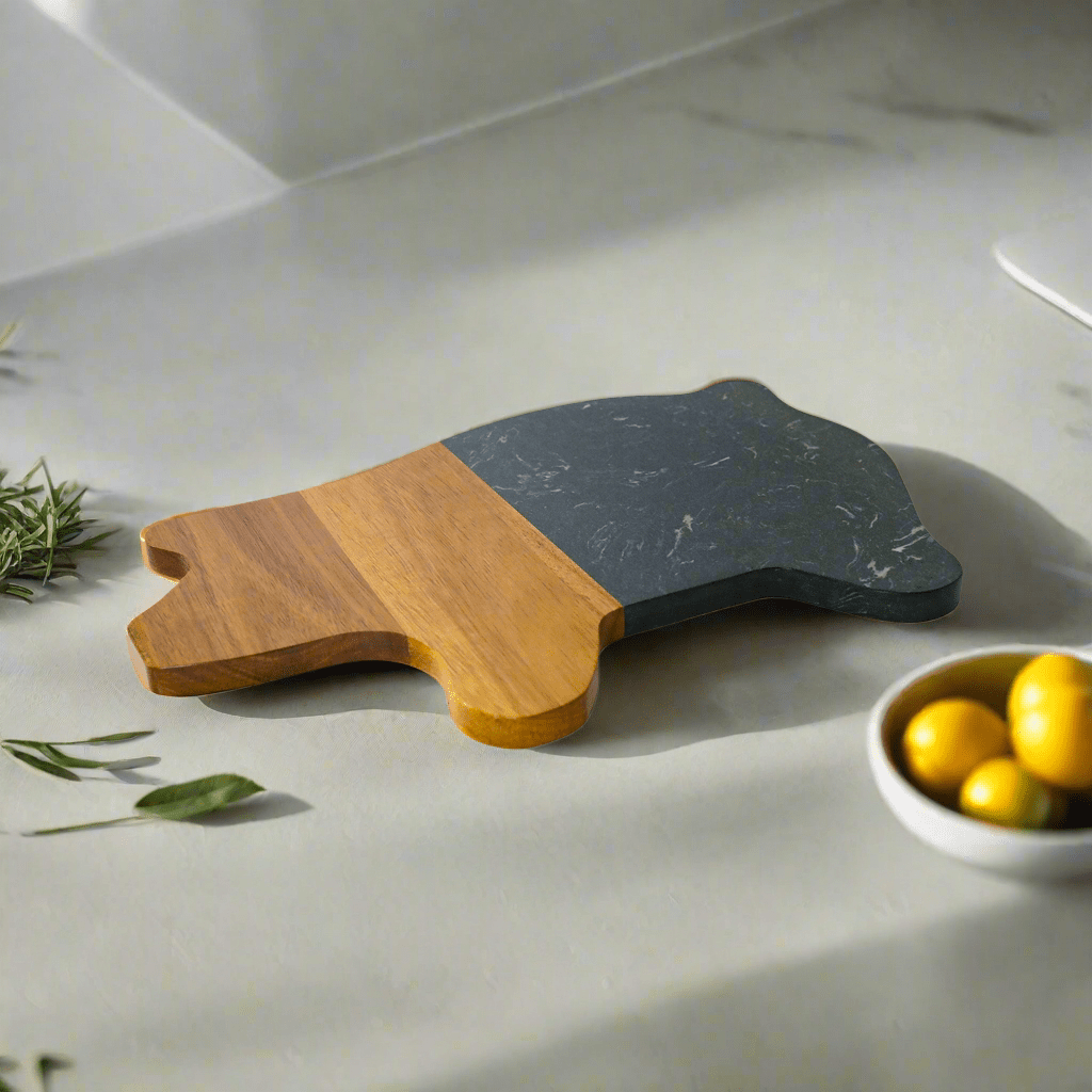 Black Marble and Acacia Wood Pig Board - AroundTheWineCooler