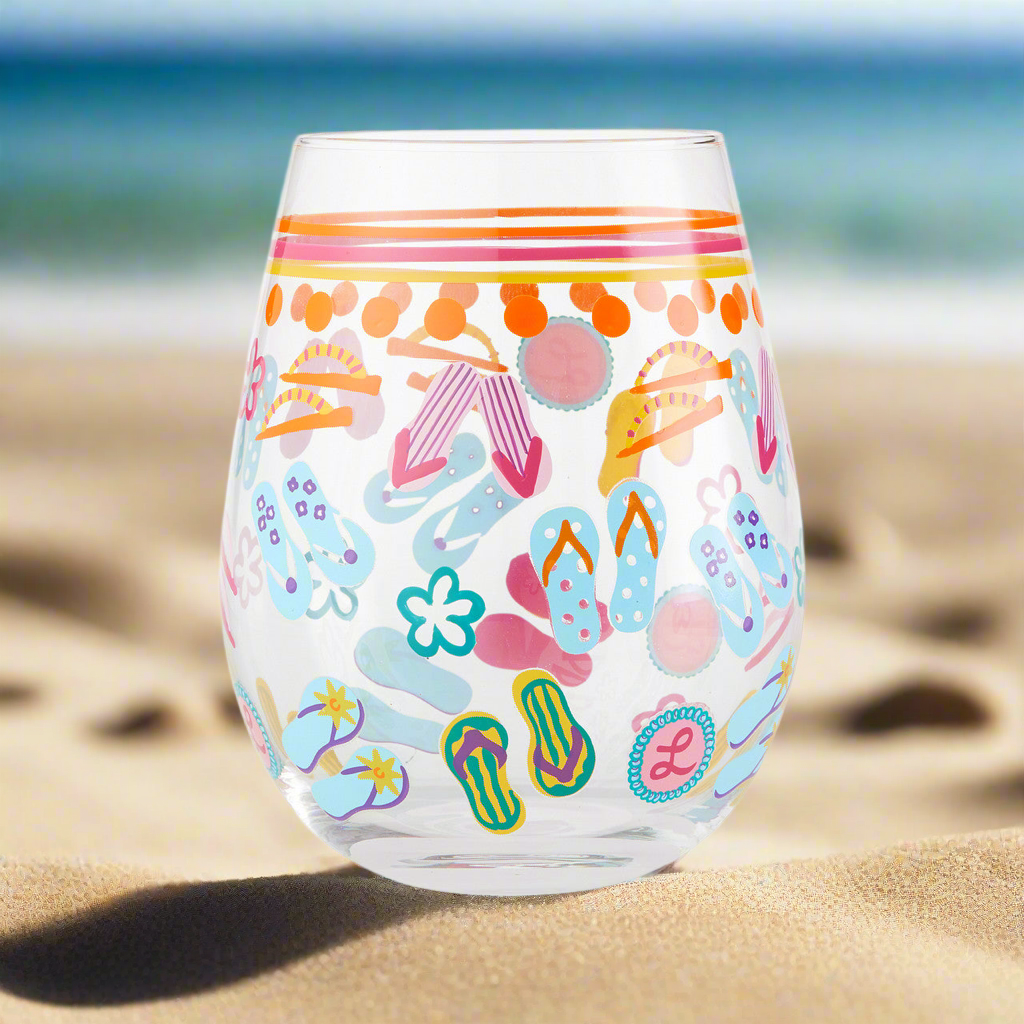 Stemless Flip Flops Too Wine Glass- Lolita -Hand-Painted