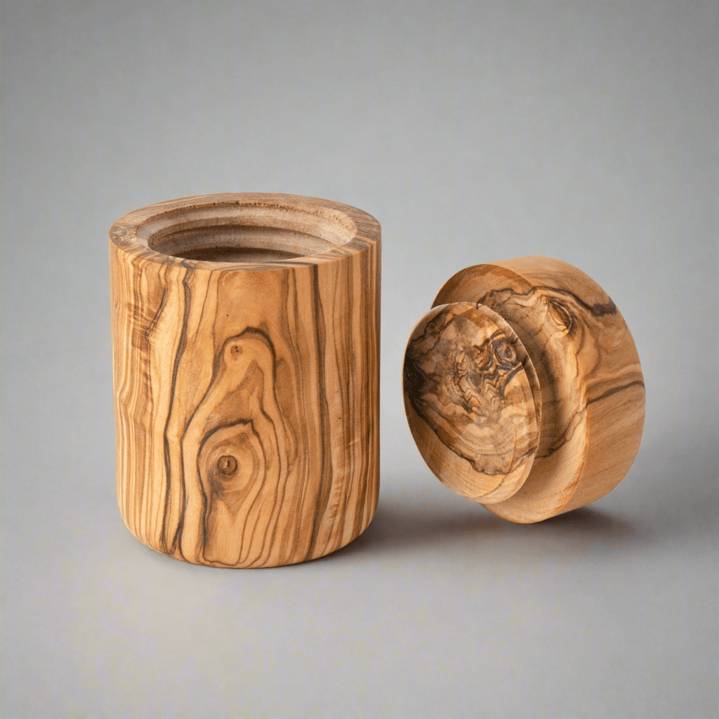 Handcrafted Olive Wood Spice Box with Thread for Rustic Kitchen Charm - AroundTheWineCooler