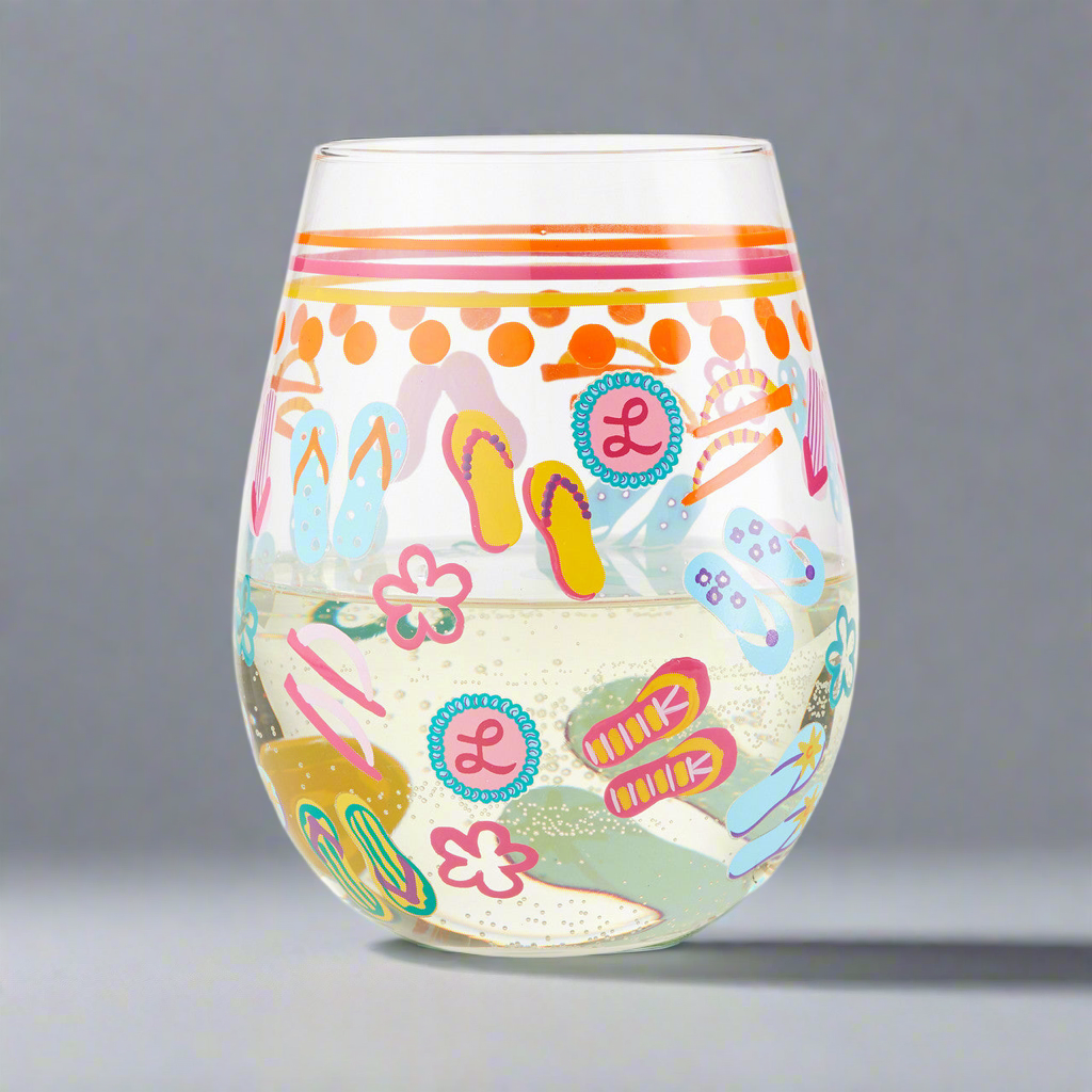 Stemless Flip Flops Too Wine Glass- Lolita -Hand-Painted