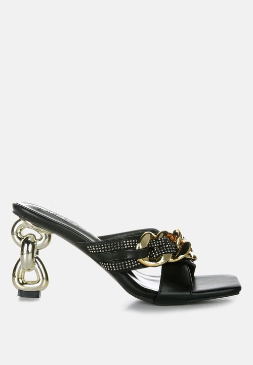 Evelane Metallic Chain Rhinestone Sandals - AroundTheWineCooler