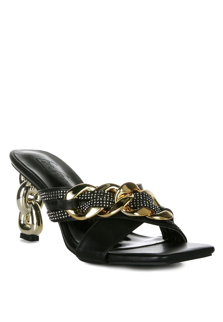 Evelane Metallic Chain Rhinestone Sandals - AroundTheWineCooler