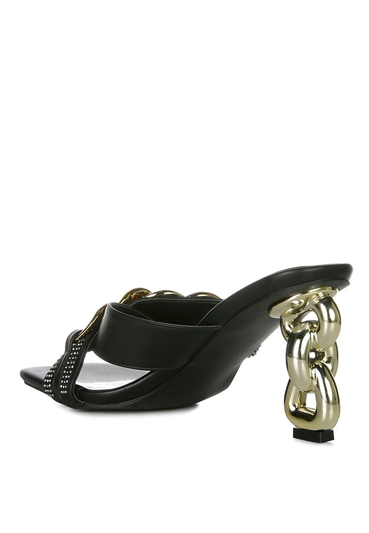 Evelane Metallic Chain Rhinestone Sandals - AroundTheWineCooler