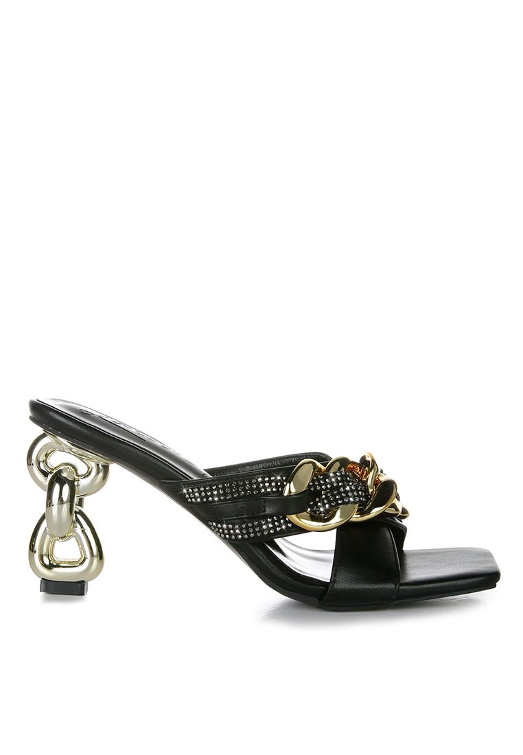 Evelane Metallic Chain Rhinestone Sandals - AroundTheWineCooler