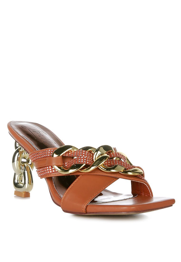 Evelane Metallic Chain Rhinestone Sandals - AroundTheWineCooler