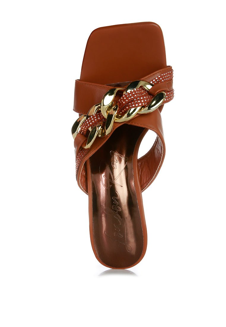 Evelane Metallic Chain Rhinestone Sandals - AroundTheWineCooler