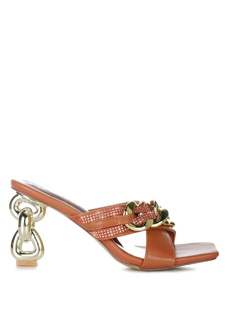 Evelane Metallic Chain Rhinestone Sandals - AroundTheWineCooler