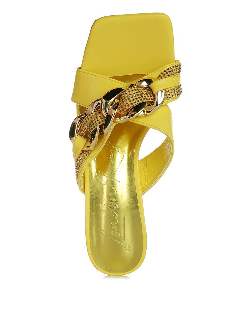 Evelane Metallic Chain Rhinestone Sandals - AroundTheWineCooler