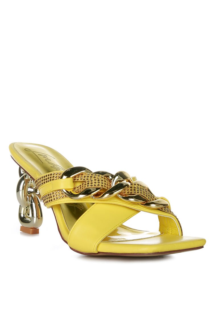 Evelane Metallic Chain Rhinestone Sandals - AroundTheWineCooler
