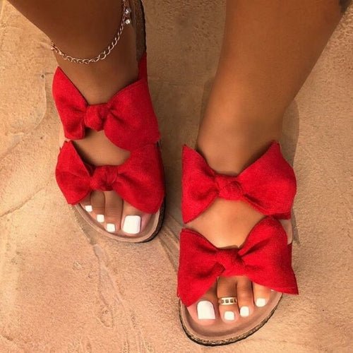 Women Slides 2 Straps Comfy Bow Slide Sandals Red - AroundTheWineCooler
