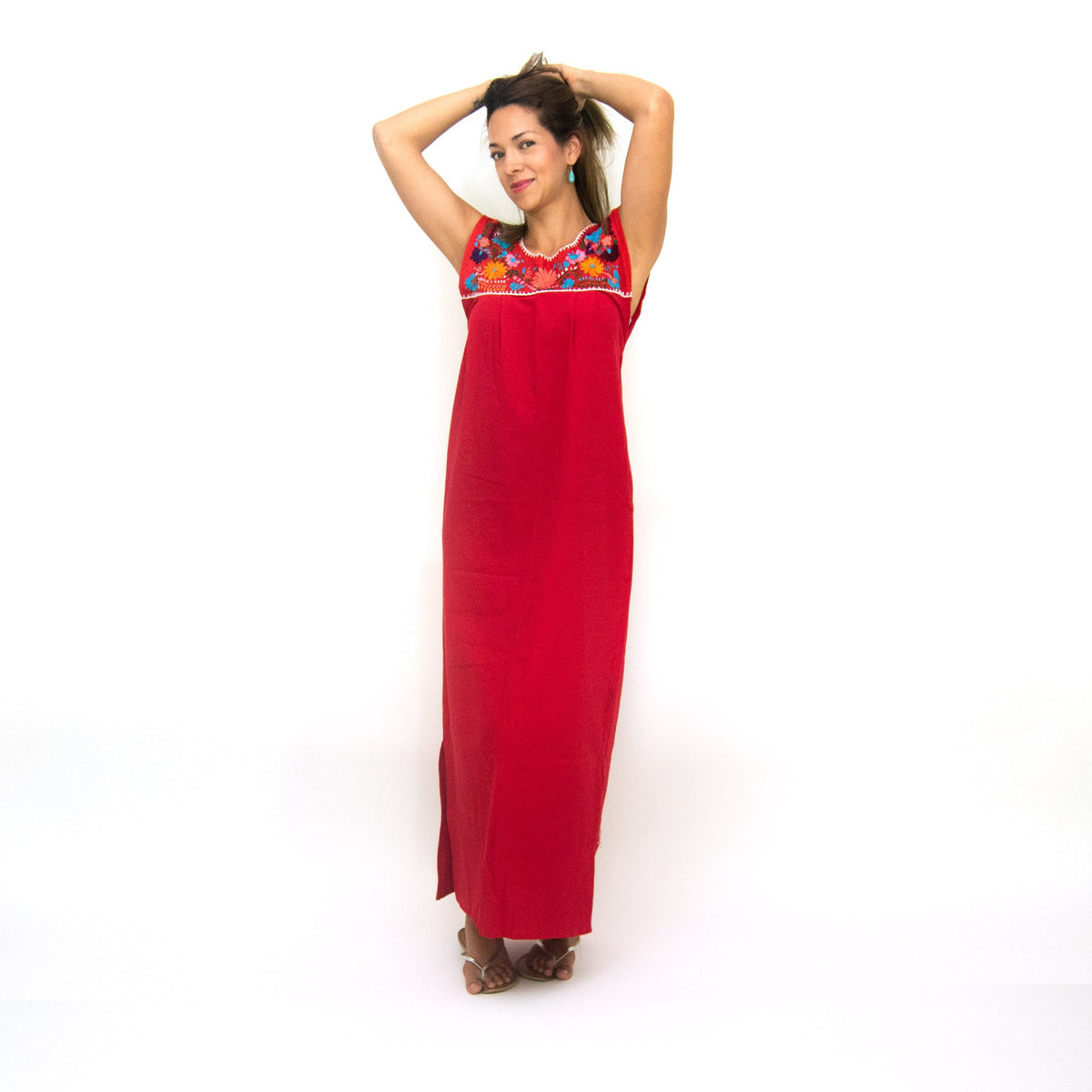 Maxi Isidra, Folk Dress with Embroidered Flowers - AroundTheWineCooler
