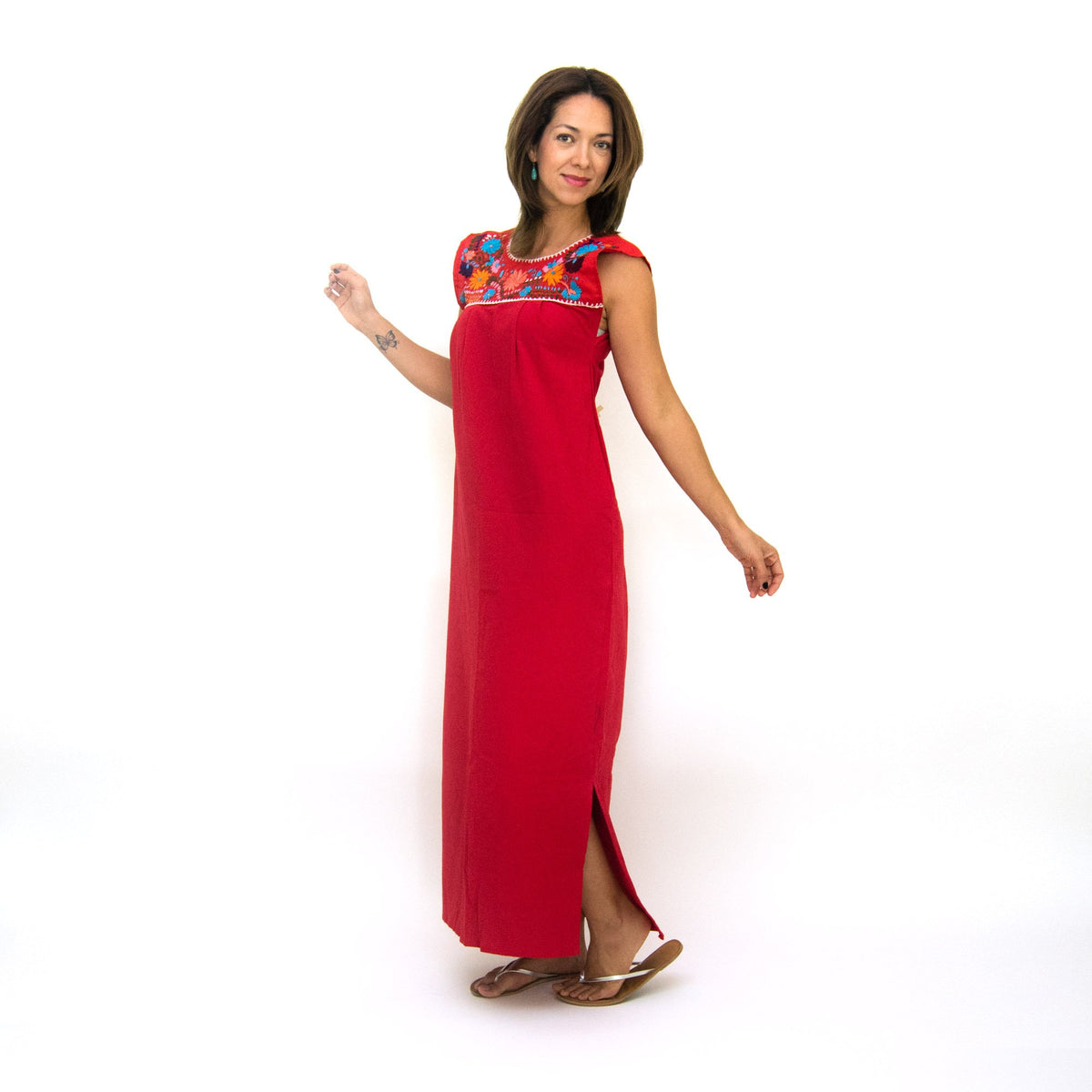 Maxi Isidra, Folk Dress with Embroidered Flowers - AroundTheWineCooler