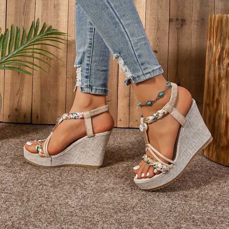 25 Edition – Rhinestone Hemp Wedge Sandals - AroundTheWineCooler