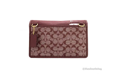 Coach Turner Wine Signature Chambray Canvas Flap Crossbody Handbag