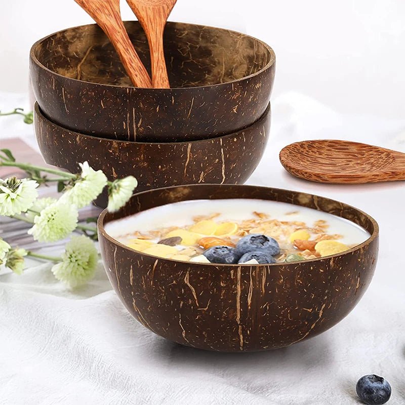 Natural Coconut Bowls For Serving Dishes Wooden Reusable Bowl Utensils - AroundTheWineCooler