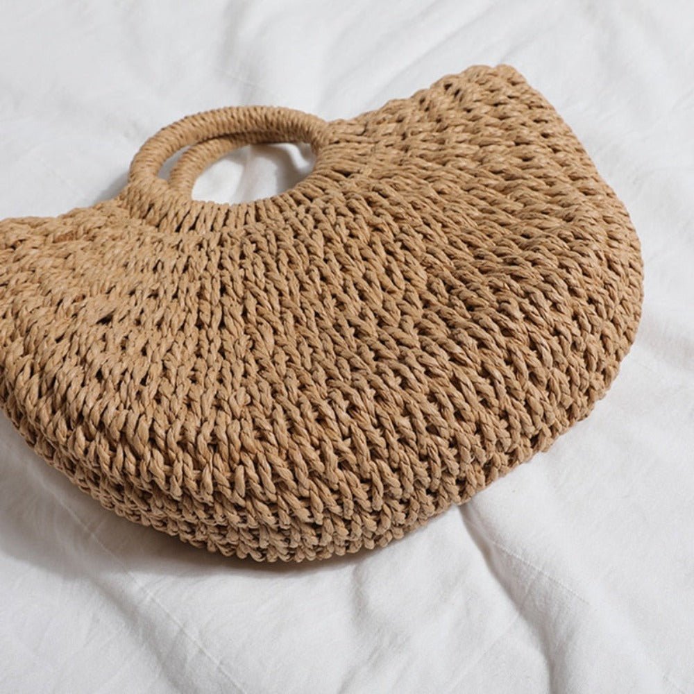 Summer Top Handle Semi Circle Straw Bag - AroundTheWineCooler