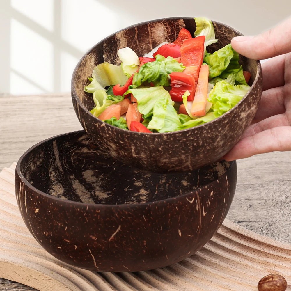 Natural Coconut Bowls For Serving Dishes Wooden Reusable Bowl Utensils - AroundTheWineCooler