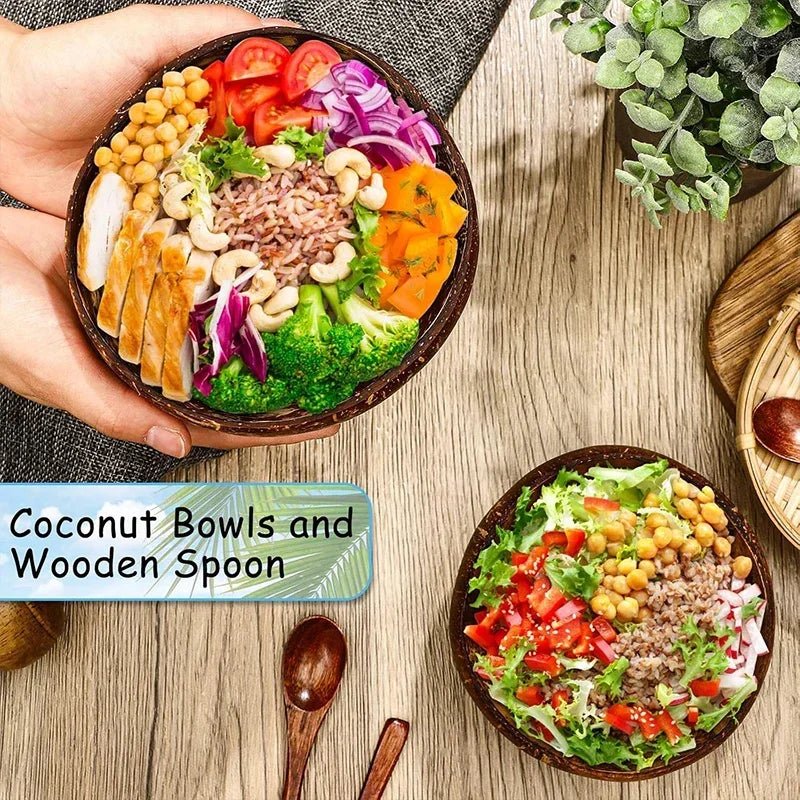 Natural Coconut Bowls For Serving Dishes Wooden Reusable Bowl Utensils - AroundTheWineCooler
