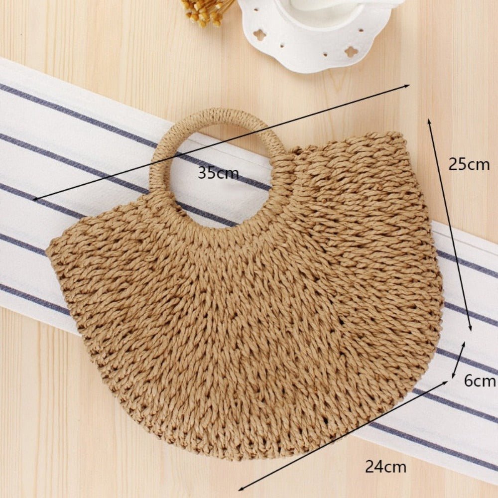 Summer Top Handle Semi Circle Straw Bag - AroundTheWineCooler