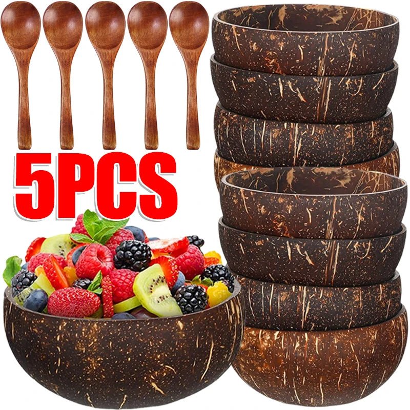 Natural Coconut Bowls For Serving Dishes Wooden Reusable Bowl Utensils - AroundTheWineCooler