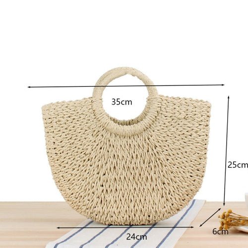 Summer Top Handle Semi Circle Straw Bag - AroundTheWineCooler