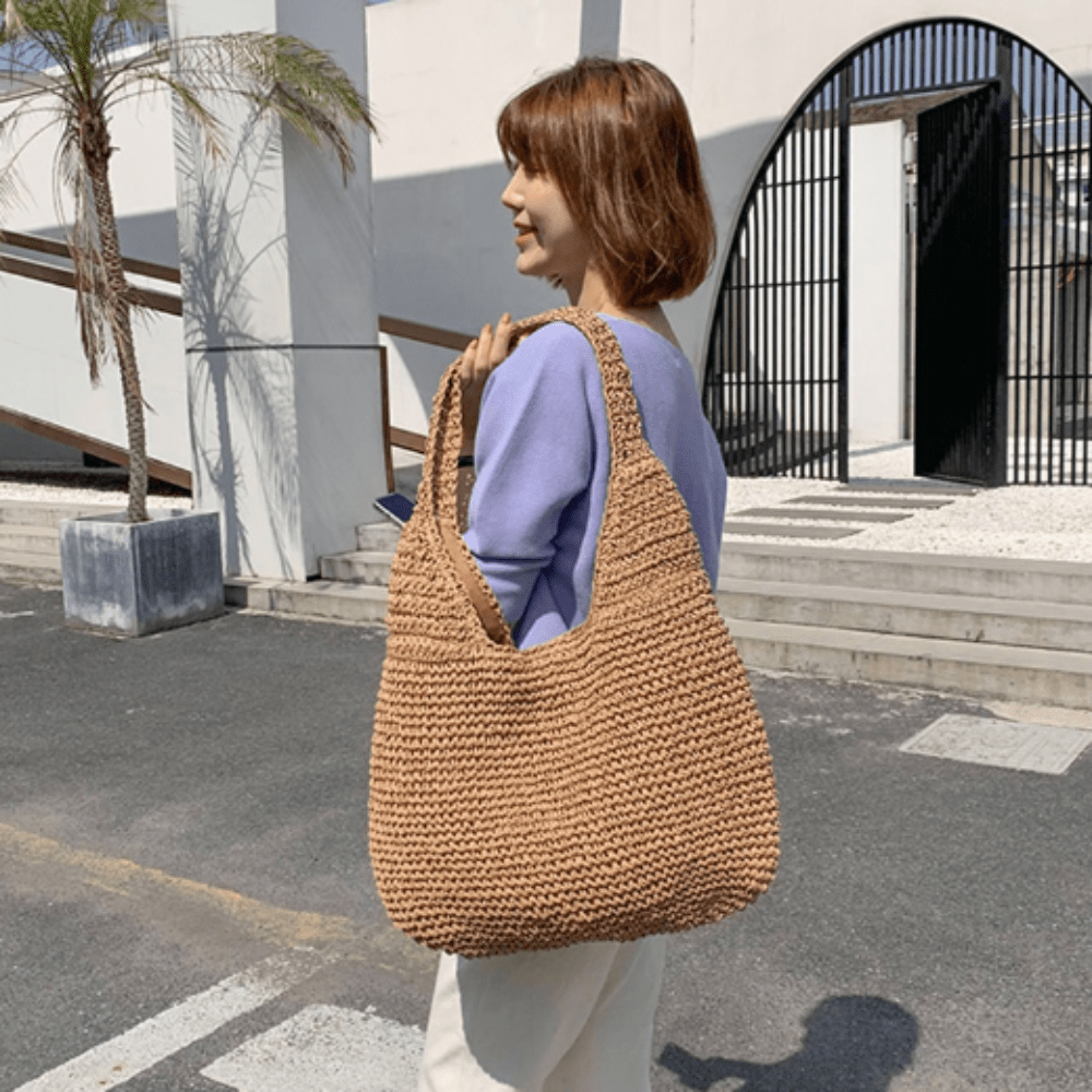 Summer Shoulder Straw Tote - AroundTheWineCooler