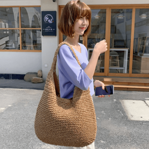 Summer Shoulder Straw Tote - AroundTheWineCooler