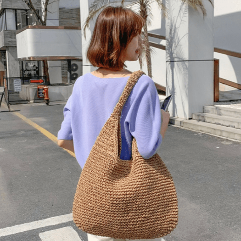 Summer Shoulder Straw Tote - AroundTheWineCooler
