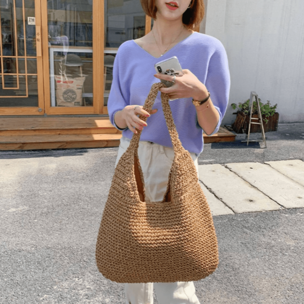 Summer Shoulder Straw Tote - AroundTheWineCooler