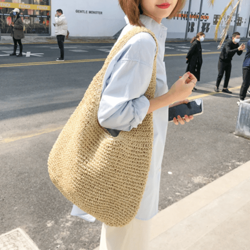 Summer Shoulder Straw Tote - AroundTheWineCooler