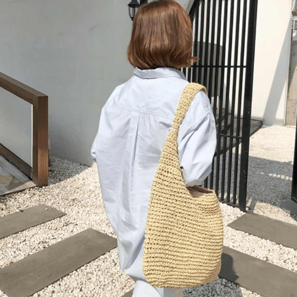 Summer Shoulder Straw Tote - AroundTheWineCooler