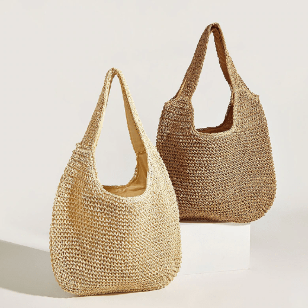Summer Shoulder Straw Tote - AroundTheWineCooler